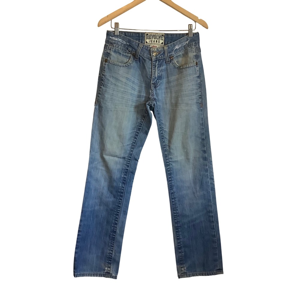 Revolve Jeans Womens 29x32 Blue Straight‎ Leg Distressed Medium Wash Denim Denim